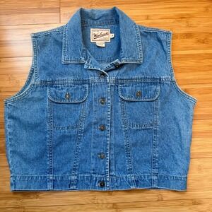 Woolrich Denim Vest Womens Medium Blue Jean Western Button Front Rugged Outdoor